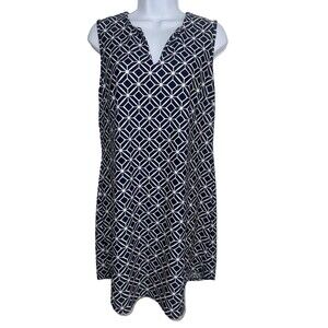 Jude Connally Allison Sheath Sleeveless Dress Navy White Geo Print Women Medium